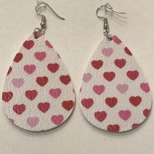 🆕White w/Red&Pink ❤️ Faux Leather Earrings